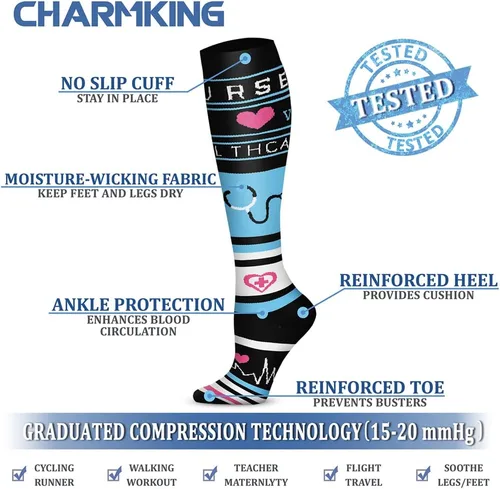 Miniatura 89 de CHARMKING - Calcetines de compresión para mujeres y hombres (3 pares), 15-20 mm Hg, el mejor apoyo para atletismo, running o ciclismo, mejora