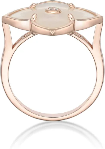 Miniatura 6 de Lavari Jewelers Anillo de flor de ónix negro o nácar y circonita cúbica para mujer, en plata de ley 925 con chapado en oro, aniversario, tallas 6 a 8