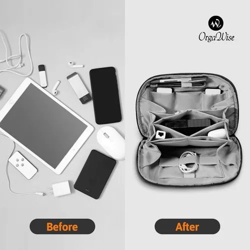 Miniatura 6 de OrgaWise Organizador electrónico, bolsa de accesorios electrónicos, organizador de cables de viaje de tres capas para iPad Mini, Kindle, discos