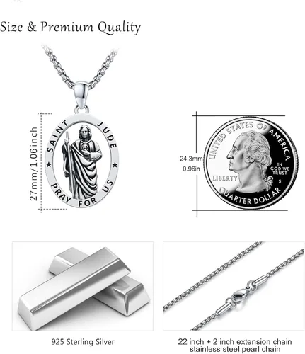 Miniatura 505 de Collar de plata de ley 925 con medalla de San Patrón, colgante de protección católica, amuleto, joyería religiosa para hombres y mujeres