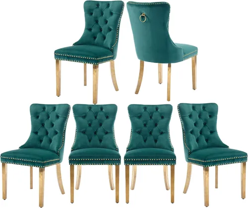Miniatura 28 de Juego de 2 sillas de comedor, sillas de comedor tapizadas con tirador de anillo trasero, ribete de cabeza de clavo y patas de acero inoxidable Gris