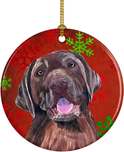 Miniatura 55 de Caroline's Treasures Bulldog English - Copos de nieve rojos y verdes, adorno de cerámica de Navidad, decoración colgante para el hogar, Navidad