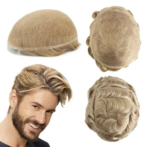 HAIR NATURE Toupee para hombres, sistemas de reemplazo de cabello humano, piezas de cabello rubio de encaje francés completo 8x10#22R