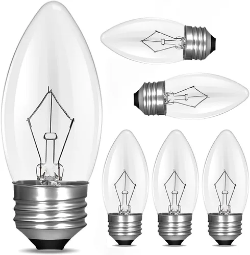 Candelabro incandescente de punta de torpedo equivalente a 40 W, acabado transparente, decorativo, lámpara tipo F punta de llama, base mediana