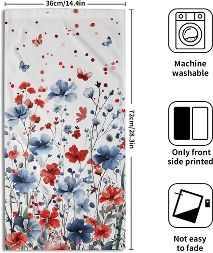Miniatura 2 de Juego de 2 toallas de mano para el 4 de julio, 14 x 28 pulgadas, diseño patriótico de hojas florales rojas y azules, absorbentes y suaves