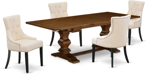 Miniatura 19 de East West Furniture ALAFR7-81-02 Juego de mesa de comedor moderno de 7 piezas consta de una mesa rectangular de madera con hojas extraíbles y 6