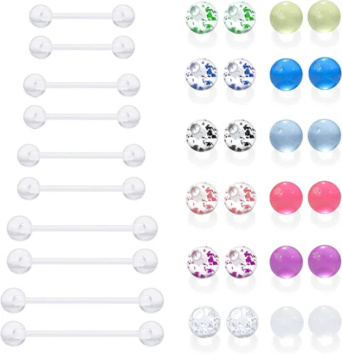 Miniatura 10 de 6mm-38mm 14G 16G Anillos de pezón transparentes de plástico para lengua, aretes industriales para cirugía, embarazo, ombligo, anillo de bioflex