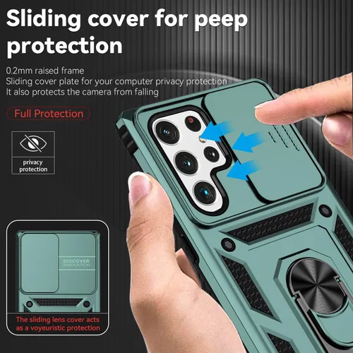 Miniatura 4 de Funda para Samsung Galaxy S22 Ultra con protector de pantalla para lente de cámara, protector de pantalla, prueba de caídas de grado militar, Verde