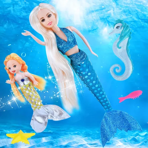 Miniatura 3 de BETTINA Muñeca Princesa Sirena con Muñeca Sirena Pequeña y Set de Juego de Caballito de Mar Regalos de Sirena para Niñas Juguetes de Sirena