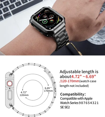 Miniatura 6 de BINLUN Compatible with Apple Watch Band 49mm 46mm 45mm 44mm 42mm 41mm 40mm 38mm Stainless Steel Metal Watch Strap with TPU Watch Case Compatible