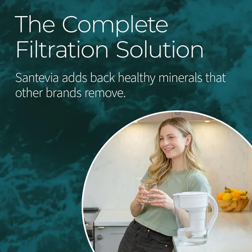 Miniatura 3 de Santevia MINA - Jarra alcalina de filtro de agua y filtro de repuesto de paquete de 3 unidades, filtro de cloro y plomo, jarra purificadora de agua
