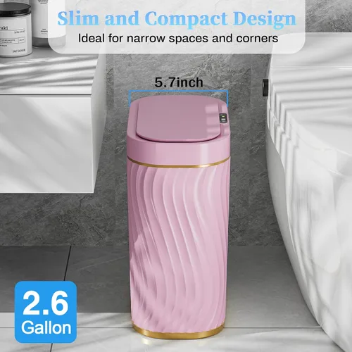 Miniatura 3 de Ogikey Cubo de basura pequeño para baño con tapa automática sin contacto, bote de basura inteligente de 2.6 galones, contenedor de basura estrecho e