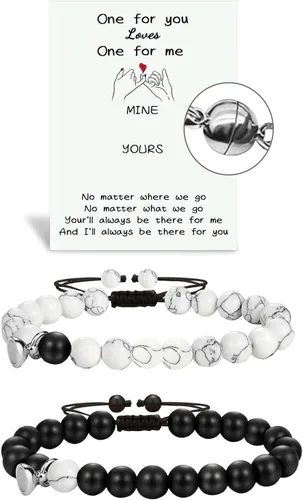 Miniatura 66 de 2 pulseras magnéticas para parejas, piedra natural negra mate, cristal para votos de amor eterno, juego de pulseras de cuentas de piedra de energía