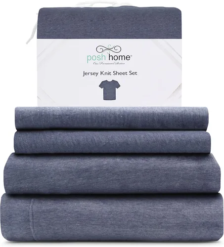 Miniatura 10 de Posh Home Juego de sábanas de punto de jersey, sábanas de 3 piezas, sábanas de jersey de algodón transpirable y suave, incluye sábana encimera