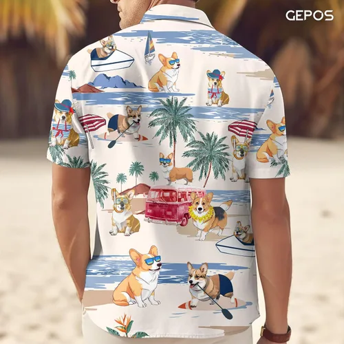 Miniatura 4 de Camisa hawaiana para hombre, camisa con botones para perro, para vacaciones de verano, camisa de manga corta casual de playa Aloha unisex