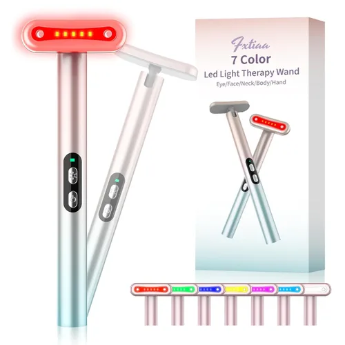 Terapia de luz roja, terapia de luz facial LED, 7 colores, varita de belleza para ojos, masajeador facial rojo para cuidado de la piel y herramienta