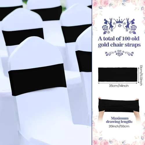 Miniatura 2 de CHENGU 100 piezas Cintas elásticas de elastano para sillas, lazos simples, bandas para sillas de boda real sin hebilla, decoraciones de cumpleaños