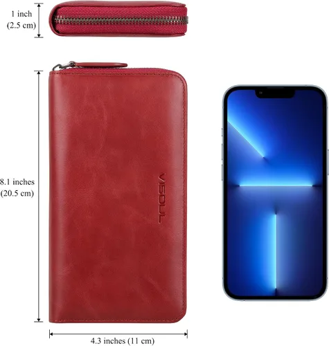 Miniatura 42 de VISOUL Cartera larga de cuero con cremallera para hombres y mujeres con bloqueo RFID, cartera larga de embrague grande con cremallera, Negro