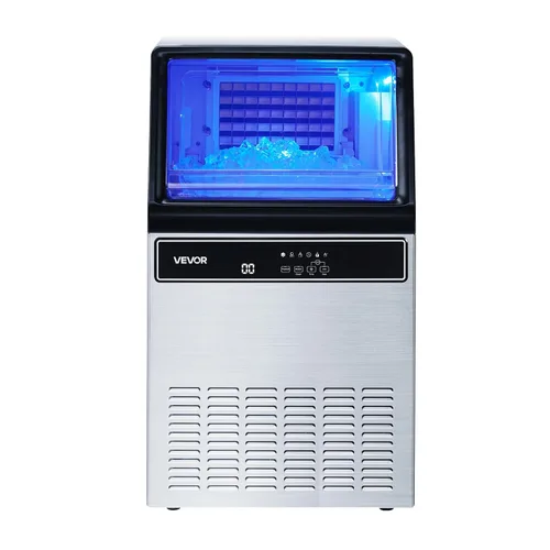Miniatura 9 de VEVOR Máquina comercial para hacer hielo, 130 libras/24 horas con almacenamiento de 33 libras, 45 cubos por ciclo, acero inoxidable independiente