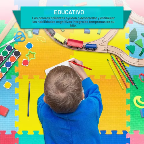 Miniatura 3 de ProSource Alfombra de espuma para rompecabezas para niños y bebés con colores sólidos, 36 o 16 azulejos encajables con bordes, Negro/Gris/Blanco