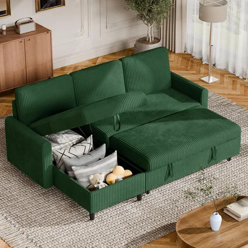 Miniatura 11 de Vongrasig Sofá cama con almacenamiento para espacios pequeños, sofá convertible pequeño extraíble con diván de almacenamiento, sofá cama modular