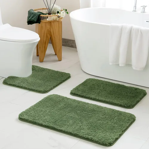 Miniatura 29 de MIULEE Juego de 3 alfombras y tapetes de baño extra gruesos de microfibra antideslizante y tapete de baño de contorno en forma de U para baño, baño