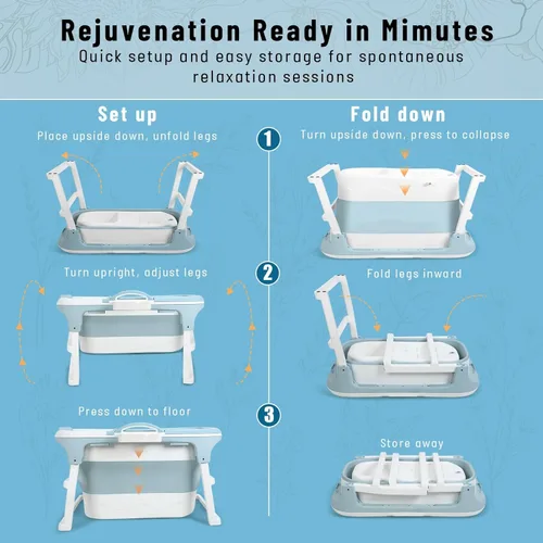 Miniatura 4 de Bañera portátil plegable para adultos, bañera pequeña de 39 pulgadas con asiento ergonómico y rodillo de masaje, bañera de hielo para ducha, baño