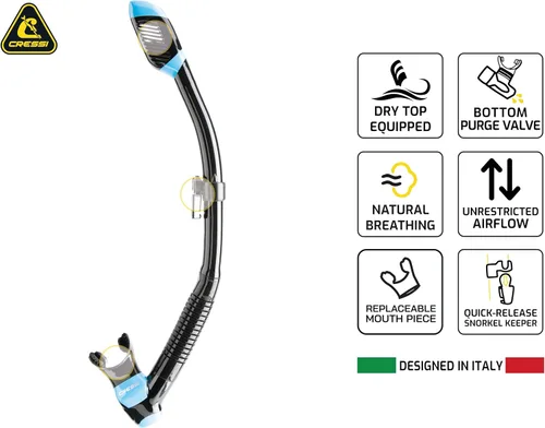 Miniatura 3 de Cressi Adult Diving Dry Snorkel with Splash Guard and Top Valve - Supernova Dry: Designed in Italy Negro