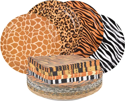 Miniatura 3 de Suministros de fiesta con estampado de animales del zoológico de la selva, platos de papel desechables y servilletas para fiesta de cumpleaños, baby