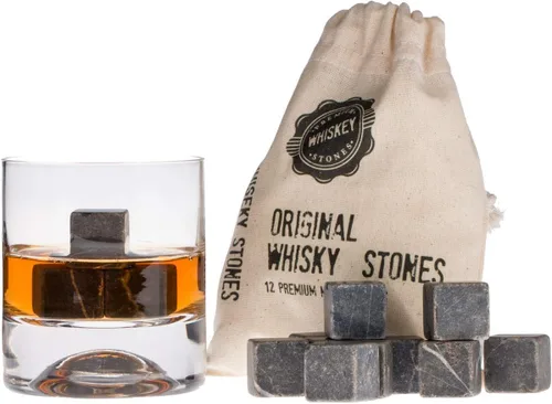 Juego de regalo de piedras de whisky premium con 12 piedras y bolsa. Whisky, Bourbon, Cognac, Scotch, Ginebra, bebida de vino. Cubitos de hielo