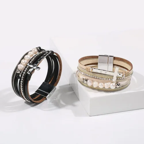 Miniatura 4 de Vercret - Pulsera de cuero para mujer, pulsera para niña de varias capas, ideal como regalo para mujer, hermana mayor, mamá, etc.