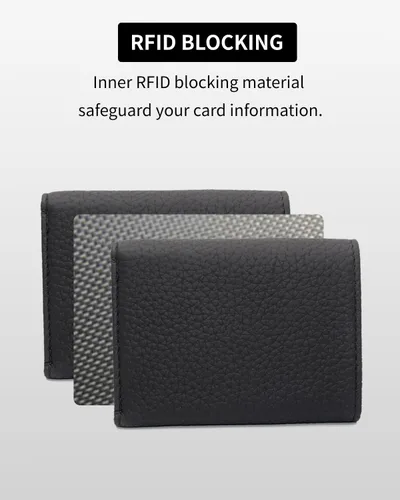 Miniatura 5 de Karmiir RFID - Cartera pequeña de cuero para hombres y mujeres con bolsa para monedas, billetera compacta de triple bolsillo con ranura