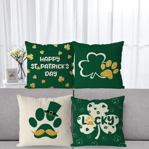 Miniatura 5 de GAGEC Juego de 4 fundas de almohada del Día de San Patricio de 18 x 18 pulgadas, divertidas fundas de almohada con diseño de patas de perro, diseño