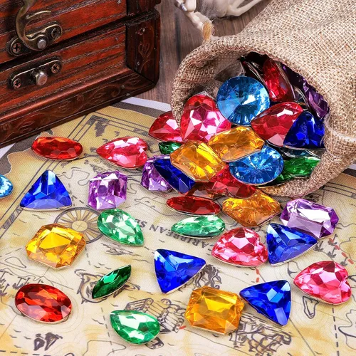 Miniatura 4 de Vellibring 180 piezas de juguetes de gemas del tesoro pirata, acrílico falso, gemas brillantes, juguetes coloridos de playa, joyas piratas, juguetes
