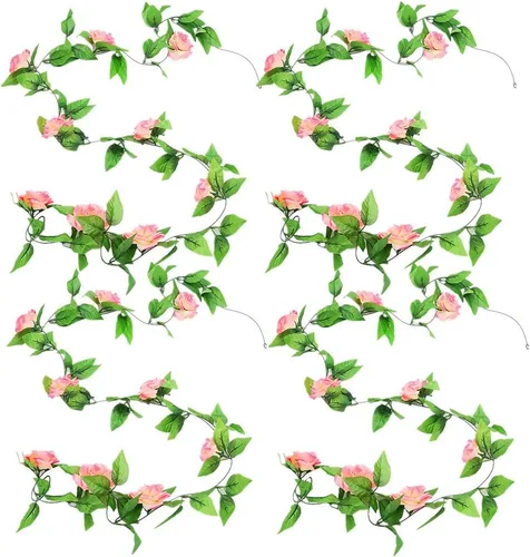 Miniatura 9 de Zhiheng Paquete de 4 vides artificiales de rosas artificiales de 78 pies con hojas verdes, flores falsas, plantas colgantes de jardín, guirnalda