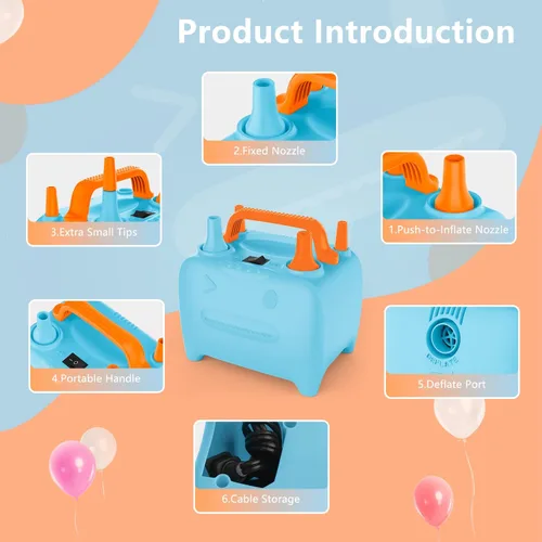 Miniatura 2 de OWill Balloon Pump Electric, Balloon Inflator Electric Air Pump, Portable Dual Nozzle Balloons Air Pump Electric 600W Blow Machine for Party