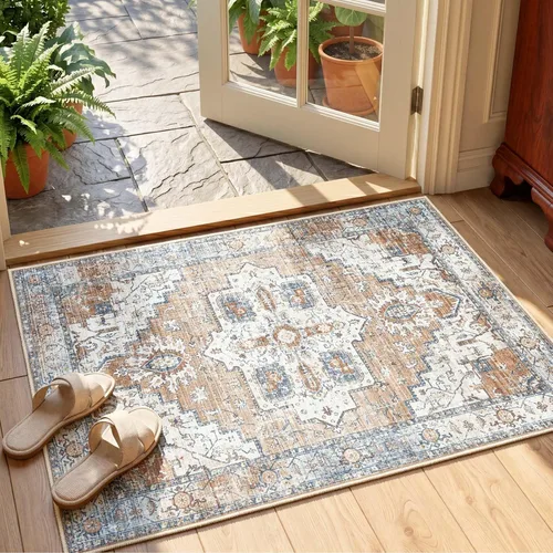 Miniatura 46 de jinchan Alfombra de área pequeña lavable floral vintage, alfombra de entrada simétrica de medio círculo de 2 x 3, alfombra de entrada suave de pelo