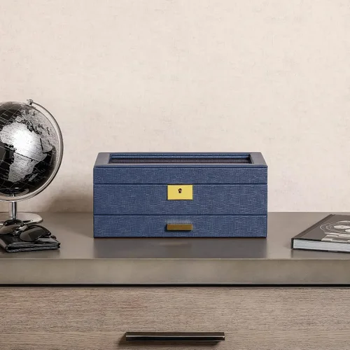 Miniatura 30 de ROTHWELL Caja de reloj de cuero de 10 ranuras con cajón de valet, organizador de exhibición de lujo con forro de microgamuza ultrasuave, soporte
