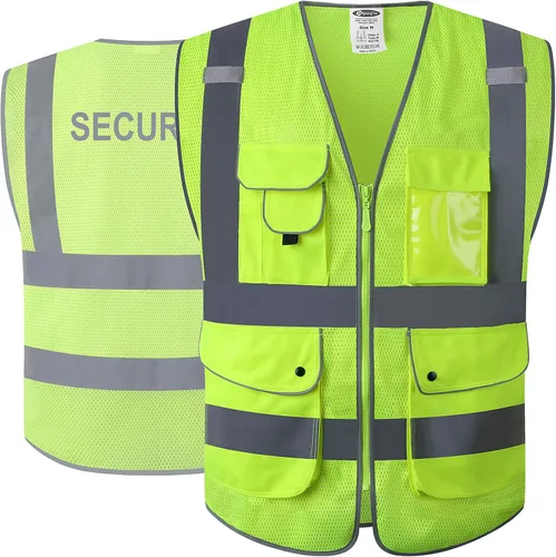Miniatura 8 de JKSafety Chaleco de seguridad frontal con 9 bolsillos clase 2 de alta visibilidad con cremallera, para pilotos de drones de la FAA, con tiras