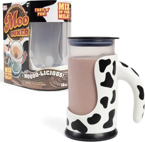 Hog Wild Moo Mixer Supreme - Taza Mezcladora de Leche con Chocolate, Taza de 16 Onzas + Tapa Antiderrames y Base Desmontable Fácil de Limpiar -