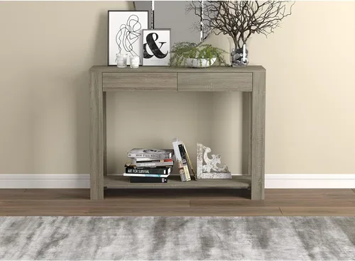 Miniatura 4 de Safdie & Co. - Mesa consola de color gris pardo oscuro con estante, mesa de pasillo rectangular con cajones, uso como mesa de entrada, escritorio