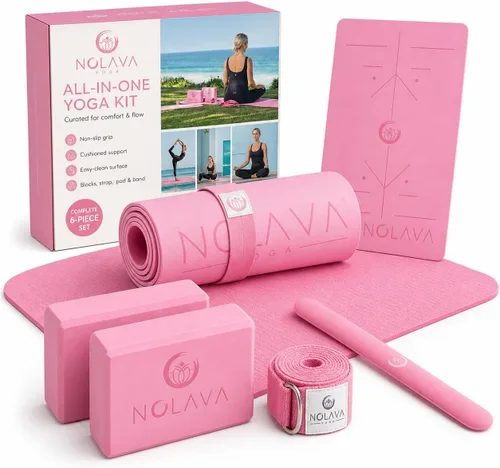 NOLAVA Alfombrillas de Yoga y Juegos Completos – TPE, Antideslizante – Incluye Alfombrilla, Bloques, Correa y Más (Juegos de 6 o 7 Piezas) – Para