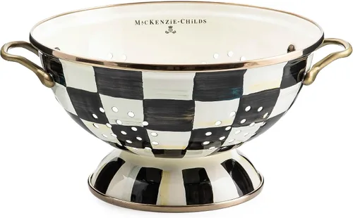 Miniatura 19 de MACKENZIE-CHILDS Colador de esmalte, colador decorativo de cocina, pequeño, a cuadros cortesanos en blanco y negro