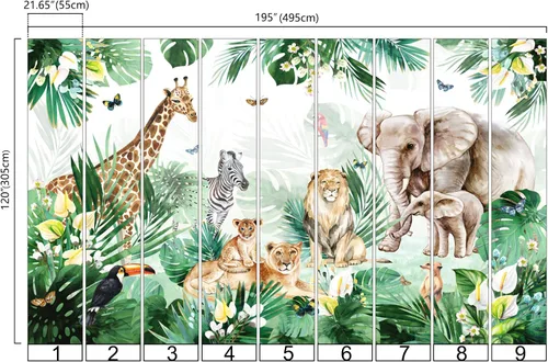 Miniatura 4 de Bormia Papel tapiz infantil con estampado de elefante, animales de la selva, león, cebra, tigre, para habitación de los niños, habitación del bebé