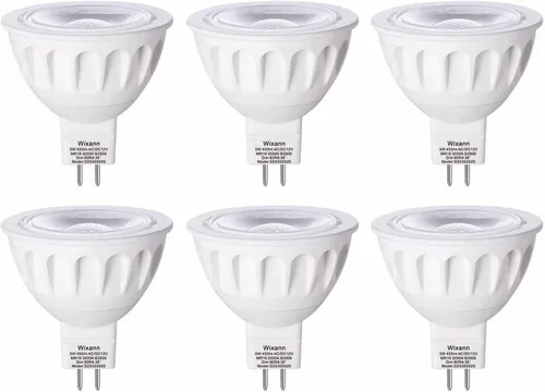 Wixann Bombillas LED MR16 regulables, 5W 3000K blanco cálido suave, 450LM, base bi-pin Gu5.3 de 12 voltios, iluminación puntual de 40 grados para