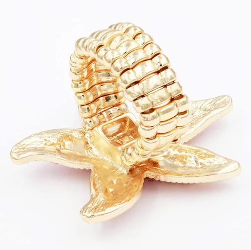 Miniatura 5 de Lavencious Anillo elástico con diseño de estrella de mar para mujer, talla 7-9, Diamantes de, Diamantes de imitación