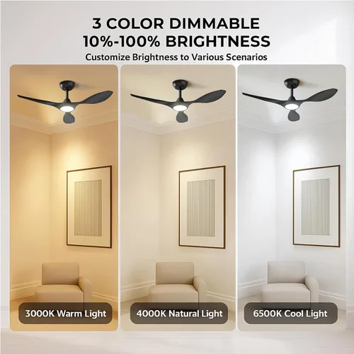 Miniatura 4 de Roomratv Ventiladores de techo con luces y control remoto, motor CC reversible silencioso y silencioso, 6 velocidades, temporizadores, 3 CCT, uso