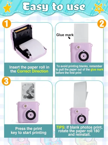 Miniatura 6 de 9 rollos de papel de repuesto para cámara instantánea para niños, impresión fotográfica, rollos de papel térmico de impresión instantánea para Blanco
