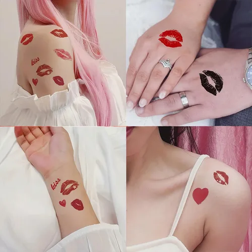 Miniatura 5 de Tatuaje temporal para el día de San Valentín para adultos y niños, tatuajes falsos de labios de corazón rojo, flecha de ángel rosa, calcomanías