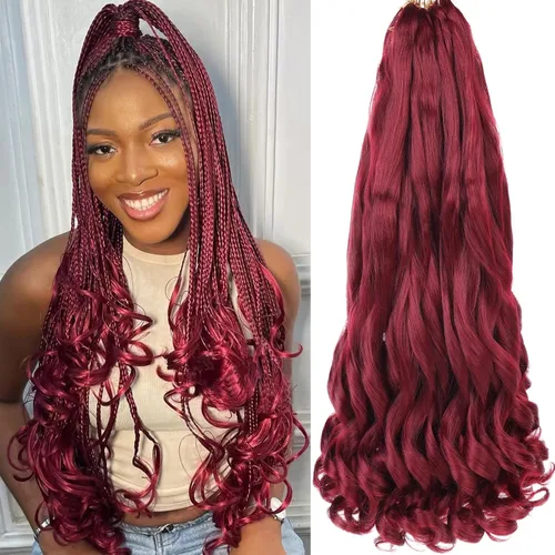Miniatura 35 de COOKOO 9 paquetes de cabello rizado francés trenzado de 18 pulgadas, suave y flexible, cabello trenzado de alta calidad, rizos franceses, extensión